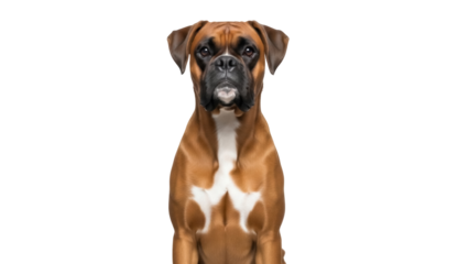 Isolated brown Boxer breed with attentive gaze, curious puppy with a watchful demeanor