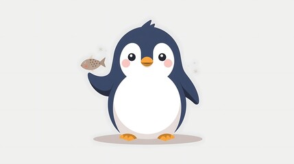 Funny baby penguin cartoon vector illustration eating ice cream in the cold winter snow