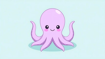 Cute pink baby octopus vector illustration character design with a flying dove heart symbol pattern