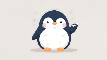 Cute baby penguin character on snow with a fun red ball, perfect vector illustration for a cold winter Christmas holiday card
