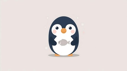 Cute cartoon penguin with a baby egg on ice for a fun winter nature holiday illustration