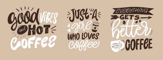 Fototapeta premium Funny hand drawn doodle lettering quote about coffee . Lettering for t-shirt design, mug print, bag print, clothes fashion. 100% hand drawn vector image.