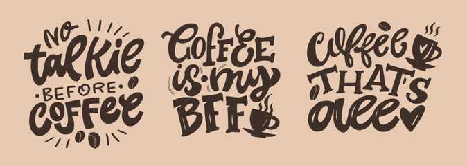 Fototapeta premium Funny hand drawn doodle lettering quote about coffee . Lettering for t-shirt design, mug print, bag print, clothes fashion. 100% hand drawn vector image.