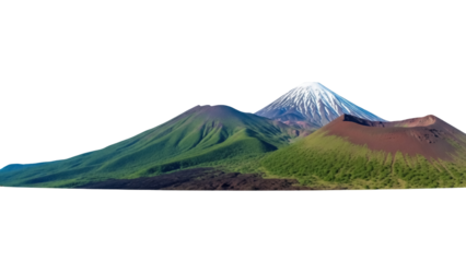 Isolated mountain range landscape with snowy peaks and extinct volcanoes in a natural setting