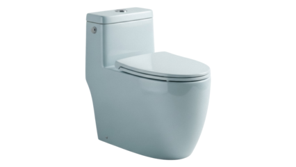 Isolated light blue toilet, plumbing fixture for bathroom, sanitation appliance at rest