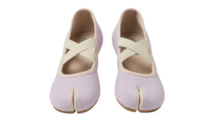 Isolated light purple Tabi shoes with beige straps for women, split toe, indoor fashion footwear