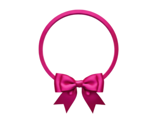 Isolated pink circle frame with a bow, girly party or celebration decor, design element
