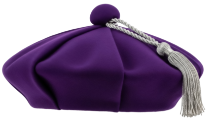Isolated Purple Mortarboard Cap with Tassel, Academic Attire for University Graduation Day