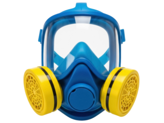 Isolated blue gas mask, equipment for workplace safety, chemical protective gear, industry