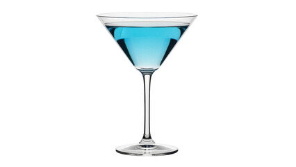 Isolated cocktail glass filled with blue liquid, a refreshing alcoholic beverage drink