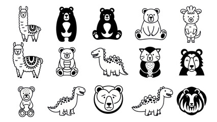 Obraz premium Cartoon animal collection illustrations in black and white style for design