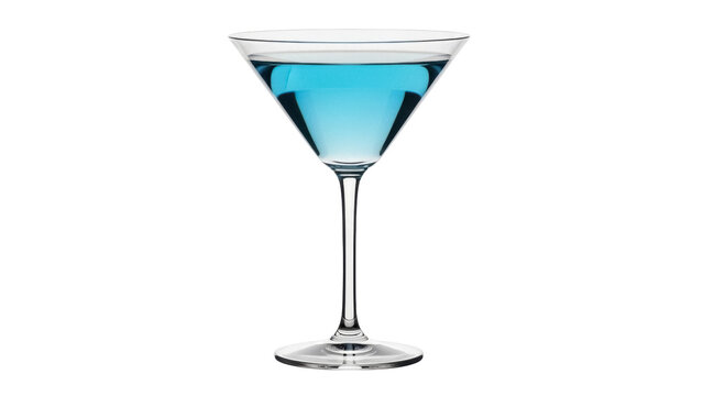Isolated cocktail glass filled with blue liquid, a refreshing alcoholic beverage drink