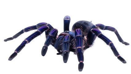 Isolated Gooty Sapphire Ornamental Tarantula, vibrant hairy spider with purple leg stripes