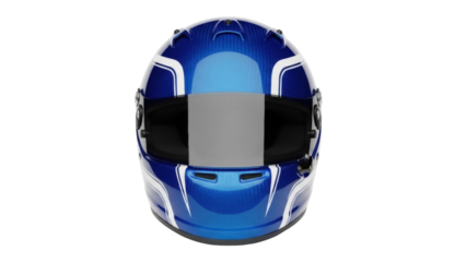 Isolated Blue Racing Helmet with Visor, Full Face Motor Sports Protective Headgear Studio Shot