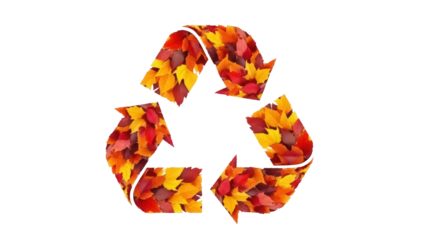 Isolated autumn leaves recycle symbol, environmentally friendly concept, seasonal recycling