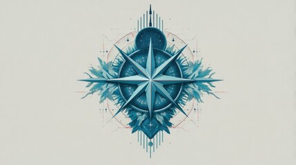 A Stylish Artistic Compass Design with Geometric Patterns and Vibrant Blue Tones for Use in Modern Navigation or Adventure-Themed Projects