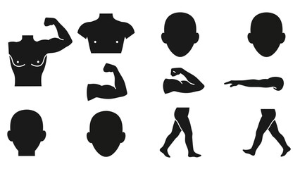 Black silhouette body parts illustration set for various conceptual designs