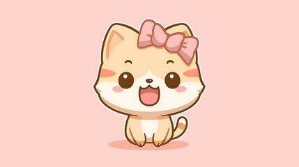 Cute pink cartoon kitty cat and teddy bear animal vector illustration for a fun Valentine's Day love card design