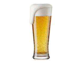 Isolated glass of light beer with foamy head, a refreshing pilsner perfect for enjoyment