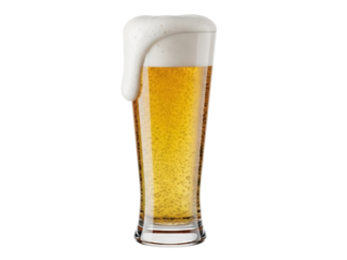 Isolated glass of light beer with foamy head, a refreshing pilsner perfect for enjoyment