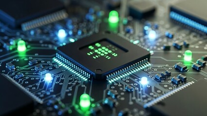 Obraz premium Macro Detail of Electronic Circuit Board and Microchips
