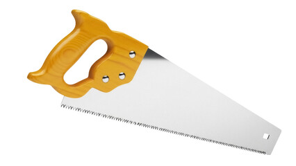 Isolated carpenter saw with wooden handle, woodworking tool in studio shot, no background