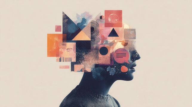 Abstract illustration of a person's mind with geometric shapes and colors