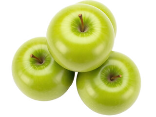 Isolated group of whole green apples, ripe, juicy, and appetizing, ready for eating and cooking