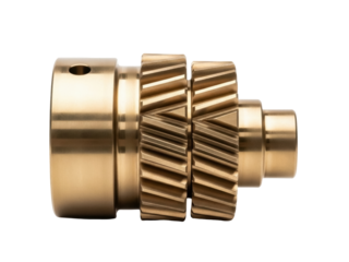 Isolated helical gear with shaft for mechanical applications, metal industrial component