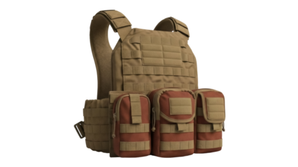 Isolated tactical khaki vest for military equipment and special forces operations uniform