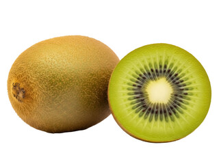 Obraz premium Isolated Golden kiwi fruit whole and cut cross section, healthy food, still life, nutrition