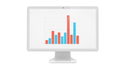 Isolated monitor with bar graph shows trends, analytics, and data visualization concepts