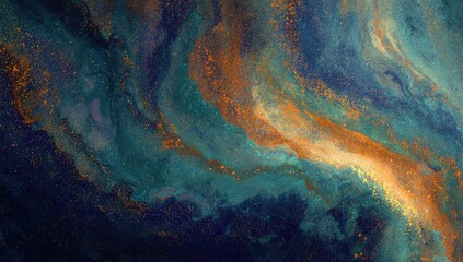 Naklejka premium Abstract swirling artwork with hues of teal, navy, and gold, creating a fluid effect