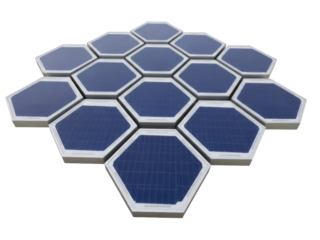 Isolated array of polygonal solar panels showing renewable energy production, engineering