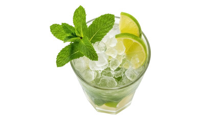 Isolated refreshing mojito cocktail with mint and lime slices, a classic summer drink