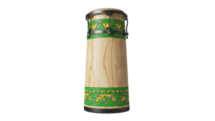 Isolated single drum, slender-conical body, head and hardware, tribal decoration and ornaments