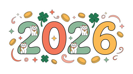 New Year 2026: A playful and artistic representation of the upcoming year, 2026, adorned with elements of fortune, prosperity, and joy.