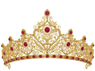 Isolated golden crown with ruby stones, royal jewelry, queen tiara, luxury ornament, decoration © Eva