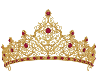 Isolated golden crown with ruby stones, royal jewelry, queen tiara, luxury ornament, decoration