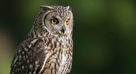 Fototapeta premium Owl portrait against green background