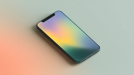 Minimalistic Smartphone on Abstract Background Displaying Soft Gradient Colors, Perfect for Technology and Digital Product Promotion in Modern Design Projects