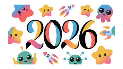 2026 Space-Themed Illustration: An imaginative illustration presents the number 2026 surrounded by whimsical space-themed elements, inviting viewers into a world of creativity and imagination.