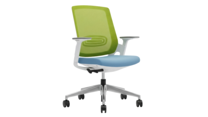 Isolated office chair with lime back and blue seat for comfort in workspace, contemporary style
