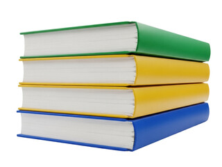Isolated Stack of Books, three hardbound books with colorful covers, reading matter, learning and study