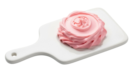 Isolated pink buttercream rosette dessert cake design on serving platter for celebratory event