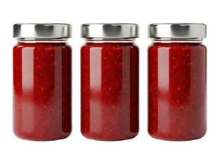 Isolated View of Three Jars of Homemade Strawberry Jam, Berry Preserve, Breakfast Food