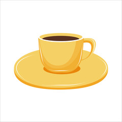 Cup of hot coffee on saucer isolated on white. Perfect for breakfast, cafe menu, and beverage illustrations.