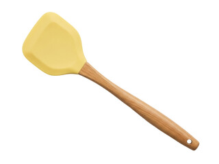Isolated Kitchen turner with a yellow spatula head and a wooden handle for cooking food