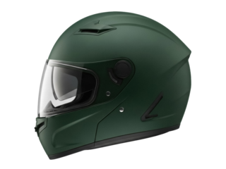 Isolated green motorcycle helmet featuring face shield offering head protection for rider