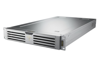 Isolated compact server rack unit for computer datacenter in perspective view, IT equipment